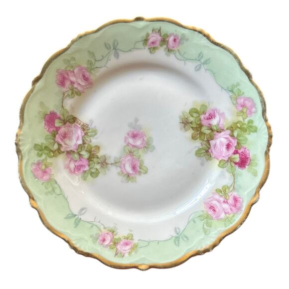 Vintage Handpainted PS Germany Signed Numbered 6" Plate Green Pink - Picture 1 of 6